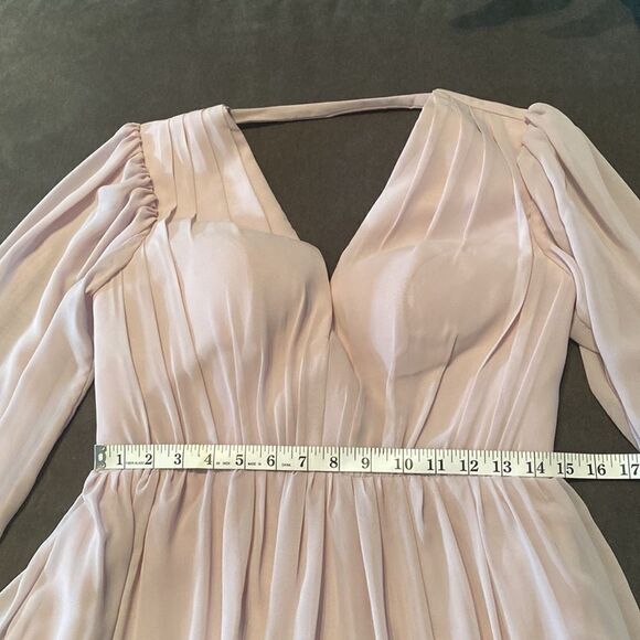 Women’s Full Length Chiffon V-Neck Zip Up Back Bridesmaid Dress Leg Split Size 8 - Picture 8 of 9